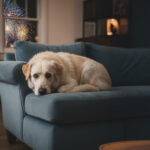 Perro asustado por los estruendos.