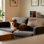 Perro con música puesta para atenuar el sonido de los petardos