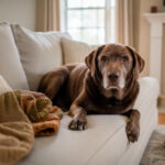 Un labrador senior tumbado en un sofá