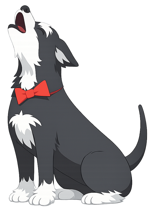 Colega, perro de la Fundación SrPerro Colega, aullando.