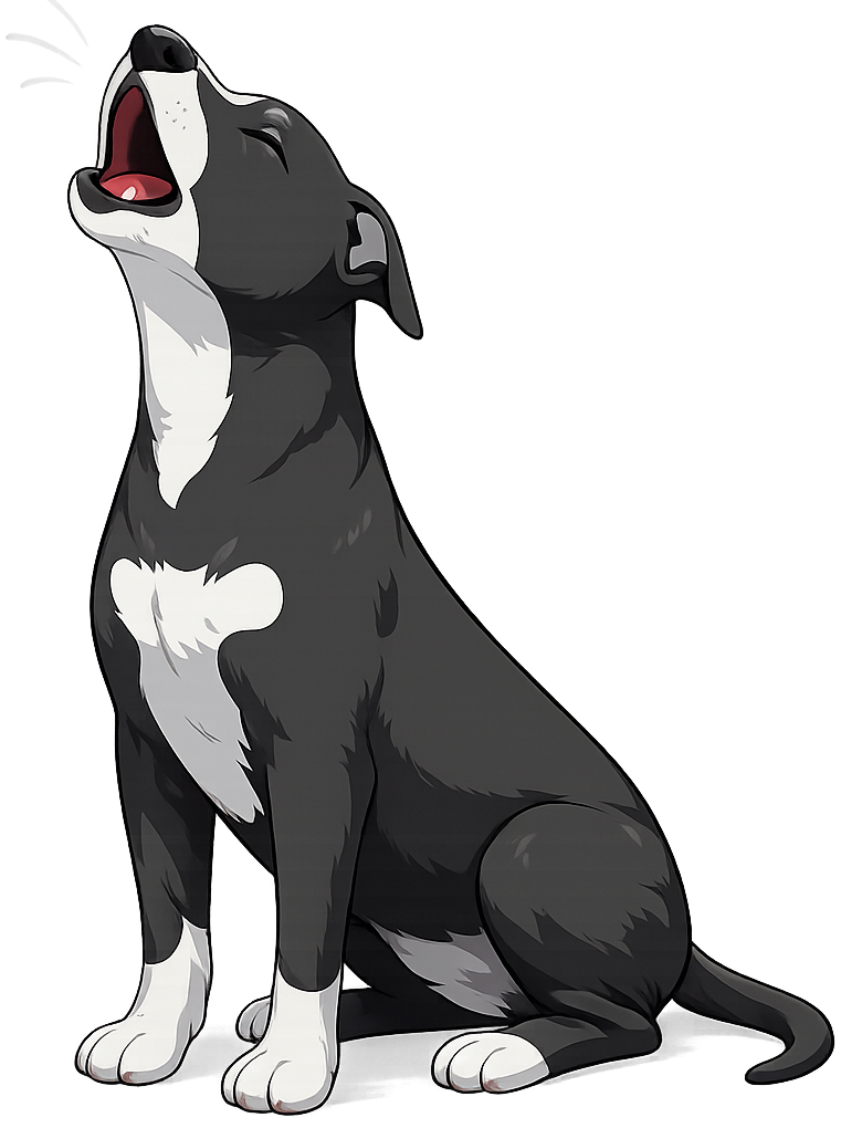 Roko, perro de la Fundación SrPerro Colega, aullando.
